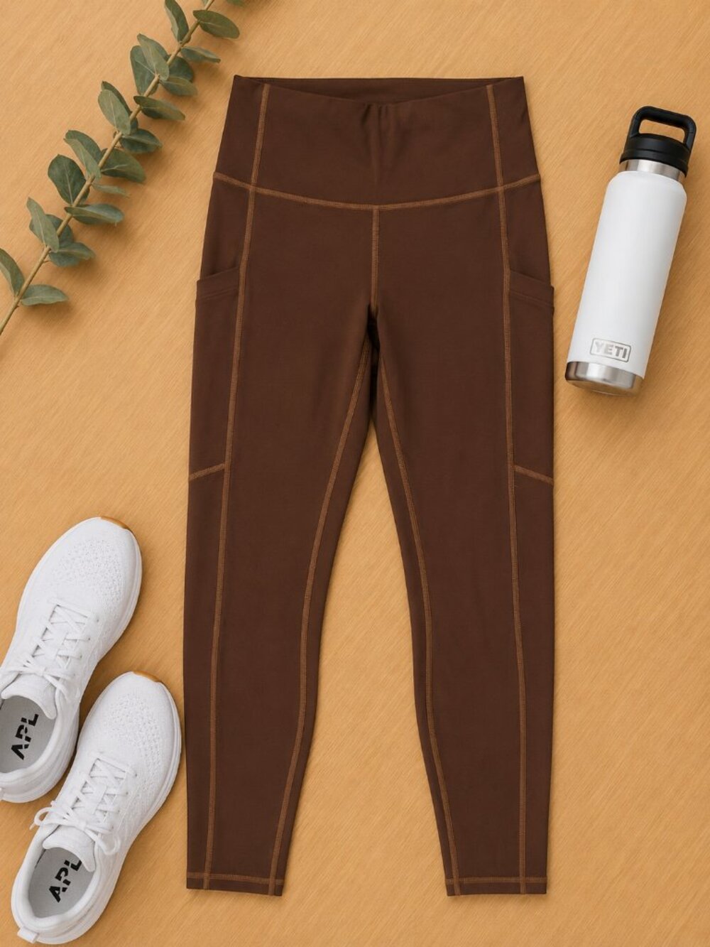 Fabletics High-Waisted Pocket Leggings | Women's Small | Brown